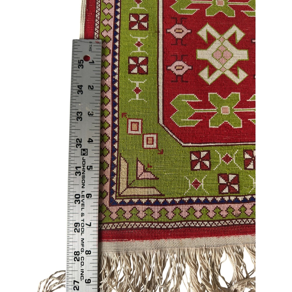 Vintage Miniature Mini Kilim Turkish Rug Decor Green Red 12x19 Silk Wool KC - Picture 10 of 10